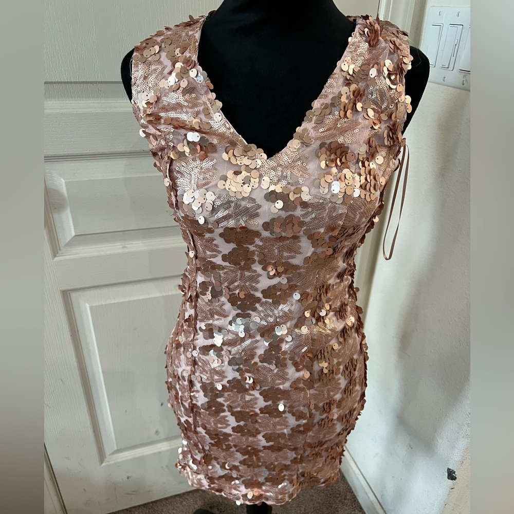 Rose Gold Sequin Mini‎ Dress
